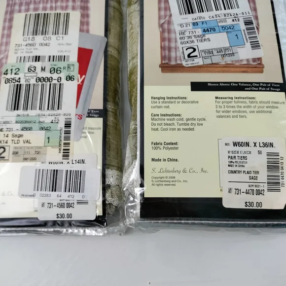 S. Lichtenburg & Co. NWT Sage Plaid Country Kitchen Tier Curtains Valance Panels - Picture 4 of 9